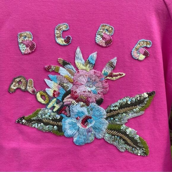 đ§„BCBGâSportâPink Zip-UpâSweatshirtâSzâSmallâwithâFloralâEmbellishments - Picture 3 of 8